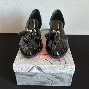 Jeffrey Campbell black leather loafers, size us9, open sided shoes